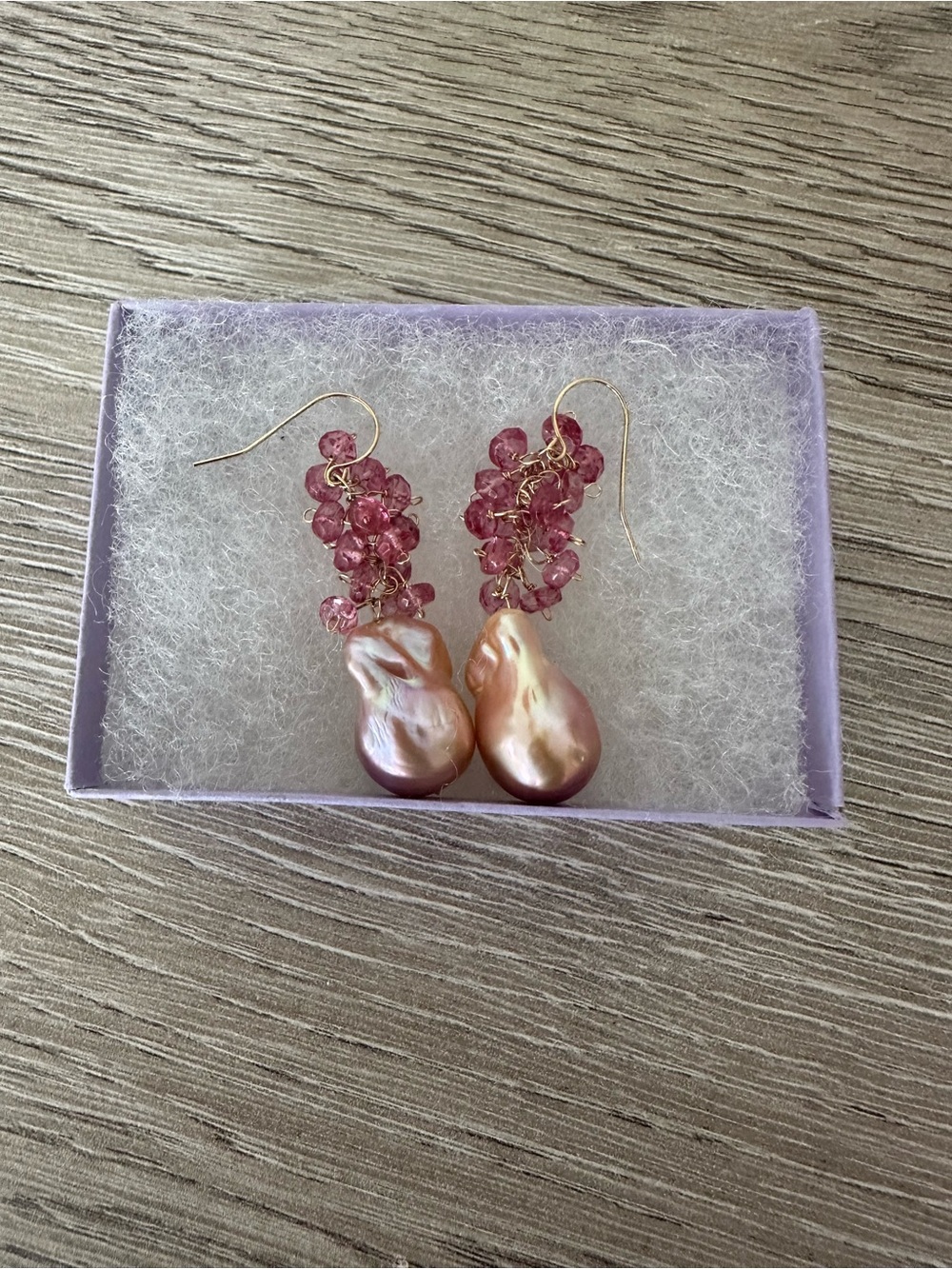 Pink Baroque Pearl Drop Earrings with Pink Crystal Clusters